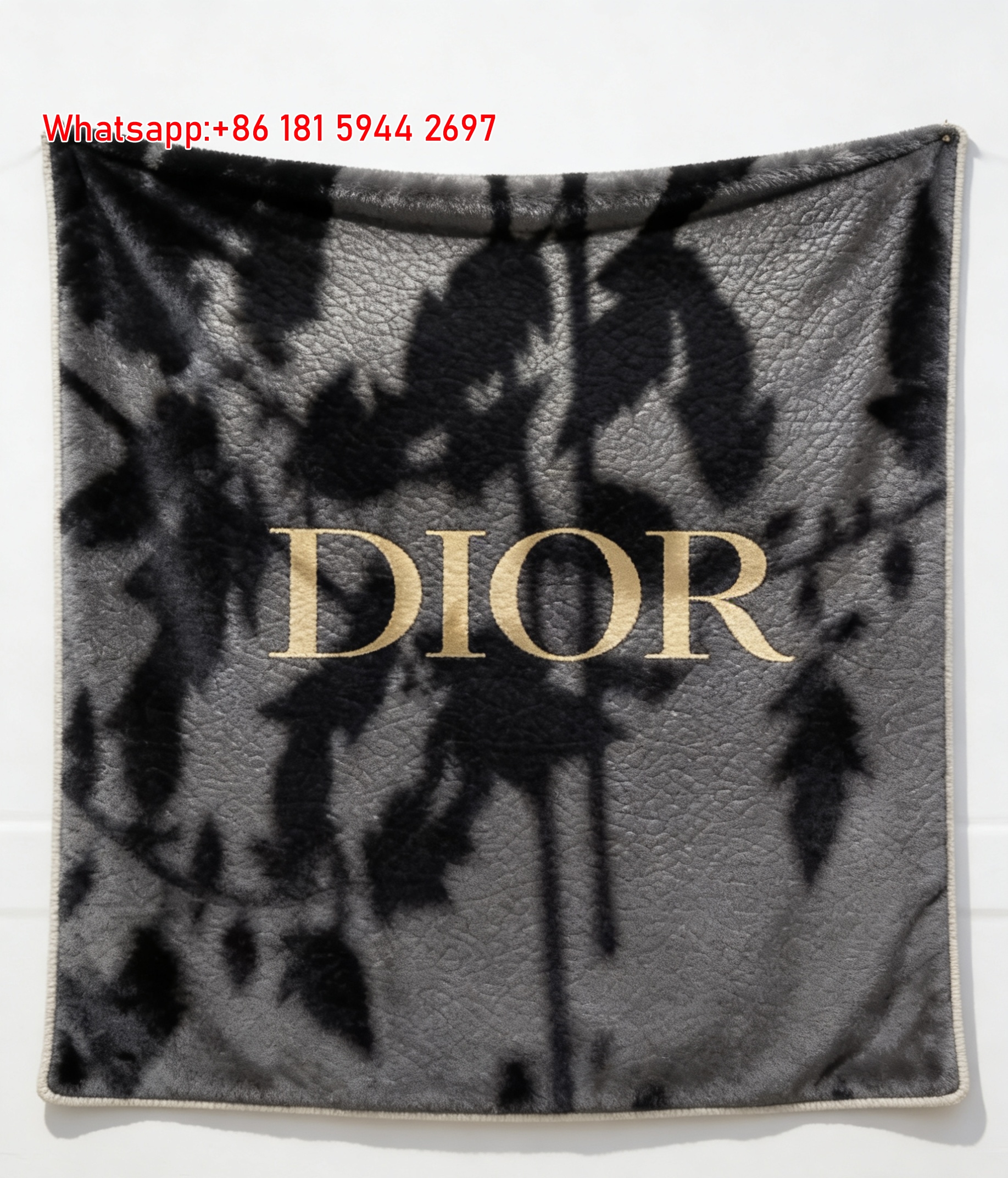 Dior Black Leather Texture Leaf Shadow Flannel Sofa Throw Blanket D254